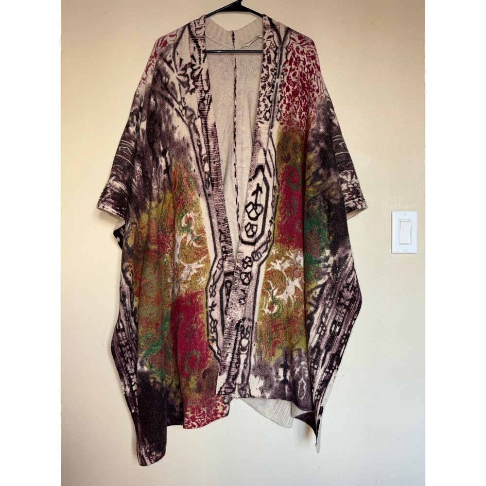 Soft Surroundings Poncho Knit Oversized Abstract Paisley Print Layering Wrap
